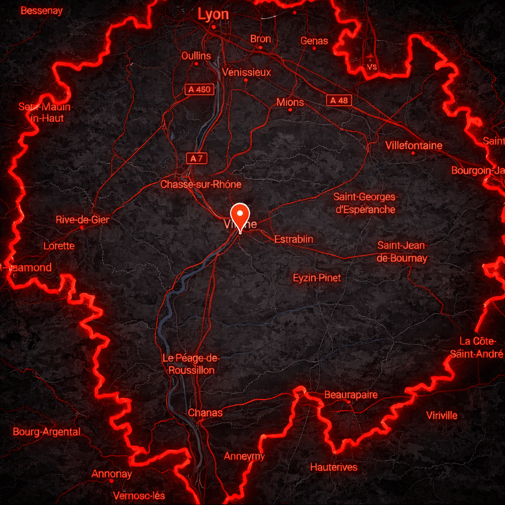 Zone d'intervention de 40 km autour de Vienne